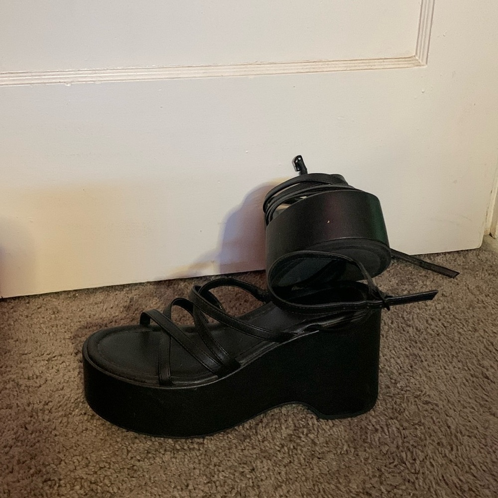 Black clog like straps heels